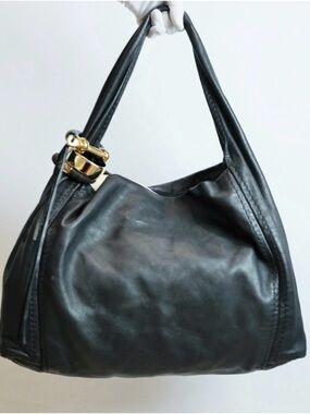 Jimmy Choo Black Leather Shoulder Bag with Gold Accent